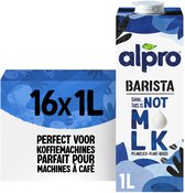 Alpro Barista This Is Not M*lk, plantaardige melk met blauwe en witte abstracte patronen. Verpakking van 1 liter.