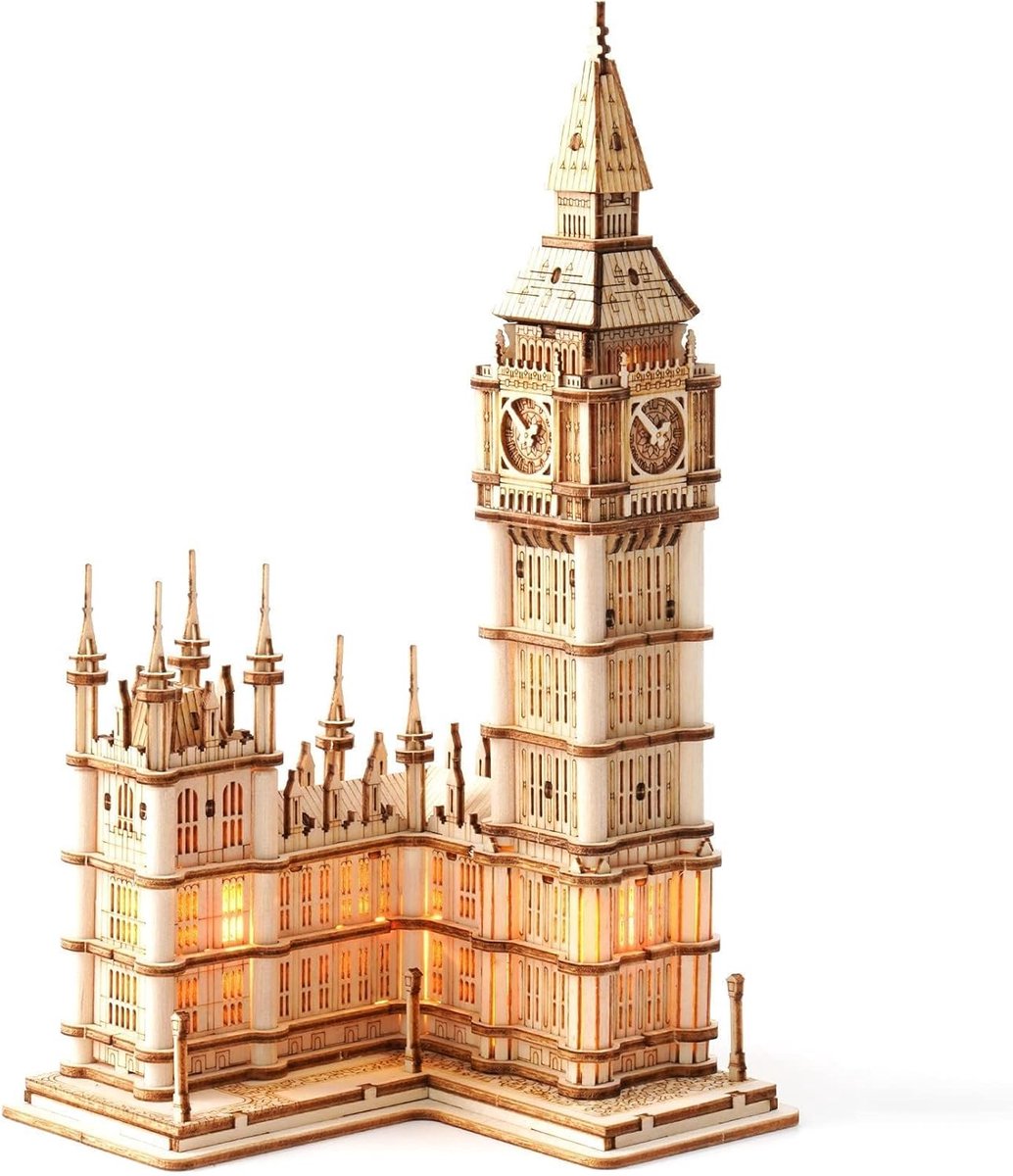 SnelShoppen - 3D Houten Puzzel Big Ben Bouwset voor Volwassenen en Tieners - Model Kit van Hout - Vintage Architectuur - 9x10x19 cm