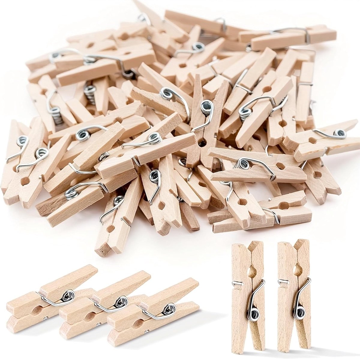 SnelShoppen - 100 Mini Houten Klemmen 25 mm, Mini Wasknijpers, Duurzaam Hout, Ideaal voor Fotowanden, DIY Projecten, Kleine Klemmetjes, Natuurlijke De