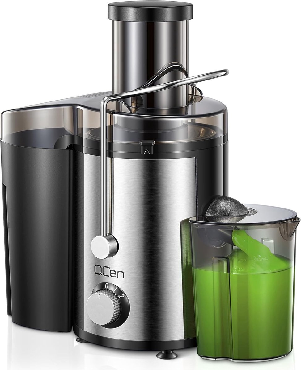 SnelShoppen - QCen Juicer 800W - Centrifugale Juicer met 7.5 cm Vulopening - RVS, BPA-vrij - Voor Fruit en Groenten - Makkelijk Schoon te Maken - Keuk