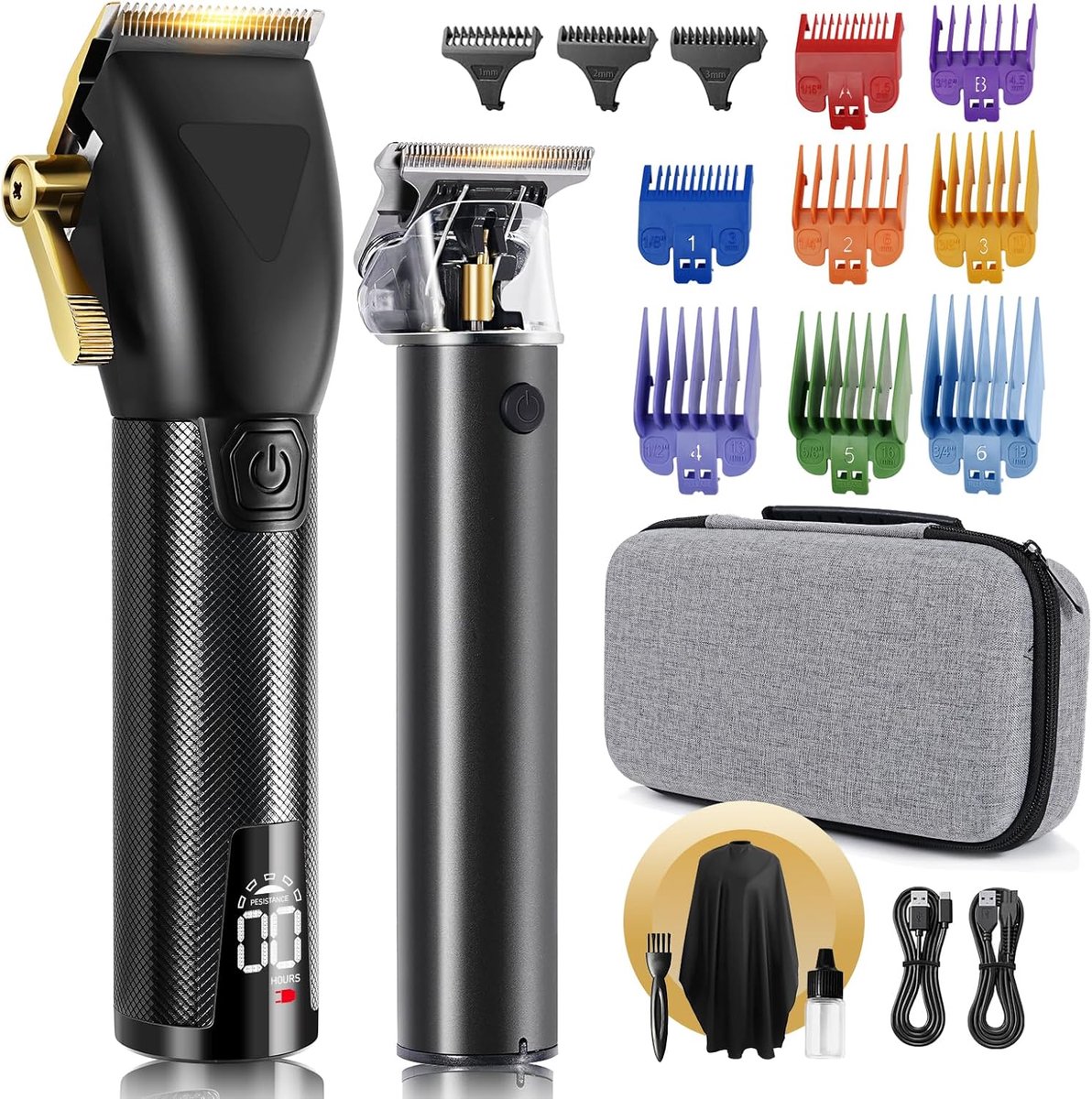 SnelShoppen - Professionele Draadloze Haartrimmer Set met 11 Geleidingskammen, Baard- en Haartrimmer, Type C Oplader, Perfect voor Thuisgebruik