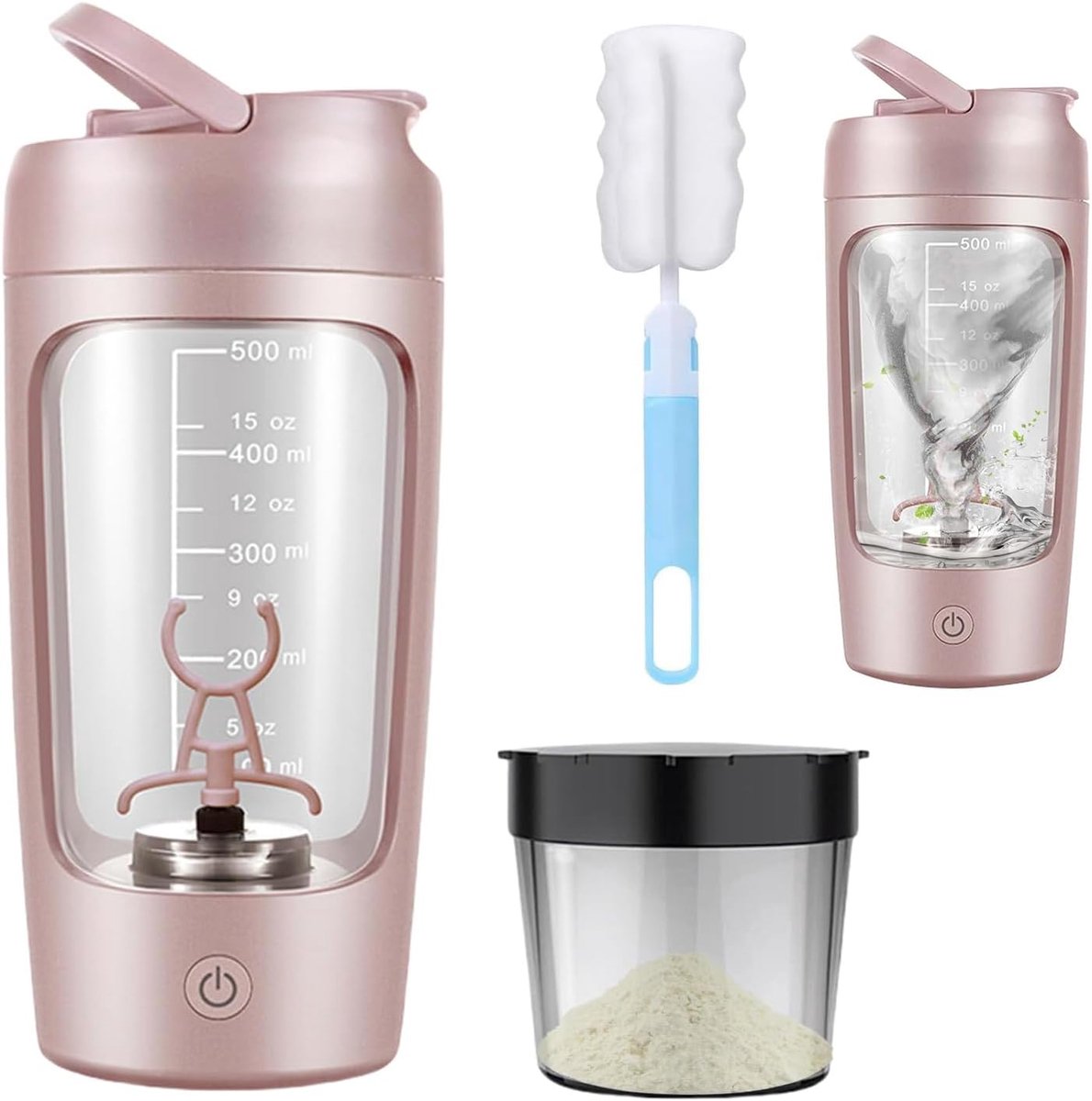 SnelShoppen - Elektrische Shaker met Poederbak, USB Oplaadbare Mixer Cup, Perfect voor Eiwitshakes en Melk, BPA Vrij, 650ml, Ideaal voor Sport, Thuis