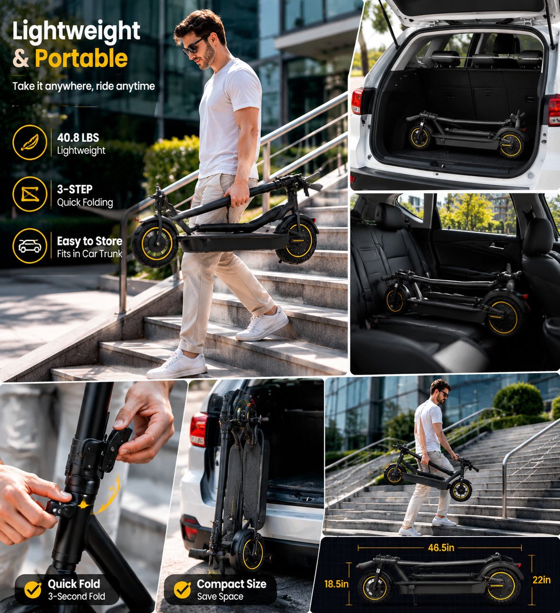 Minicee Elektrische step voor volwassenen, maximaal 22 km/h, bereik tot 45 km, inclusief Smart App, geschikt voor volwassenen, met dubbele hydraulische schokbrekers voor en achter – foto 5