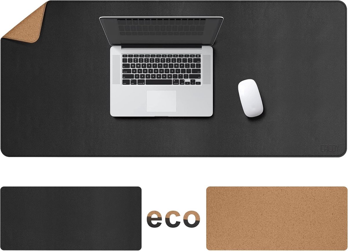 SnelShoppen - Dubbelzijdige Bureau Mat - 120x60cm Computer Desk Mat - Eco-vriendelijk Kurk en PU Leer - Ideaal voor Kantoor & Thuis - Zwart