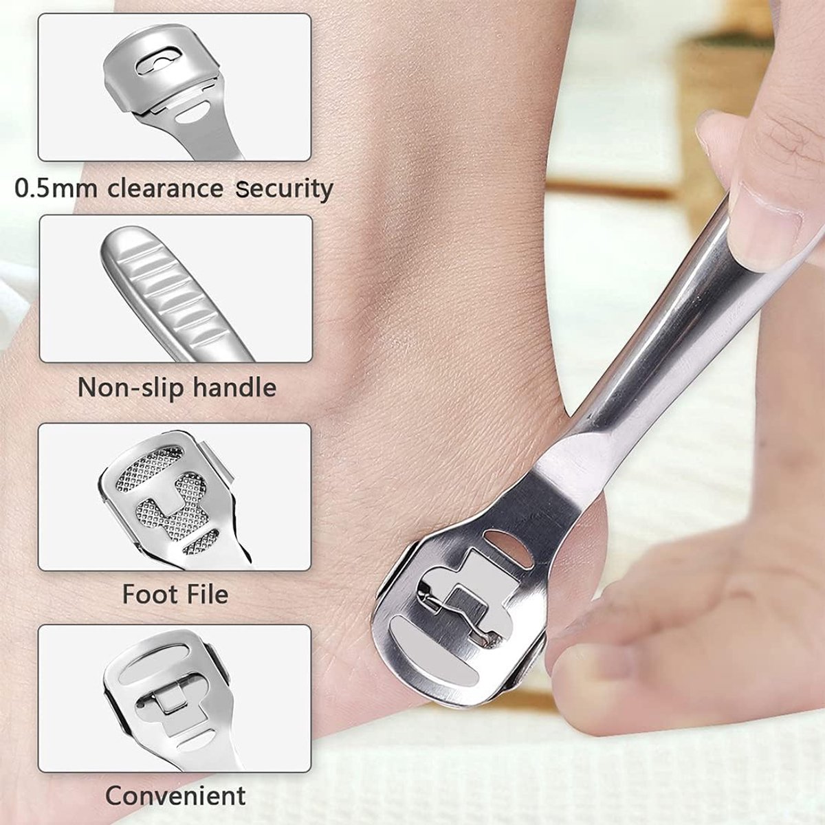 SnelShoppen - Foot File Set - Professionele Pedicure Voetvijl Set - RVS Voetverzorging voor Dode Huid, Hiel, Eelt en Scheuren - Compleet met 10 Vervan