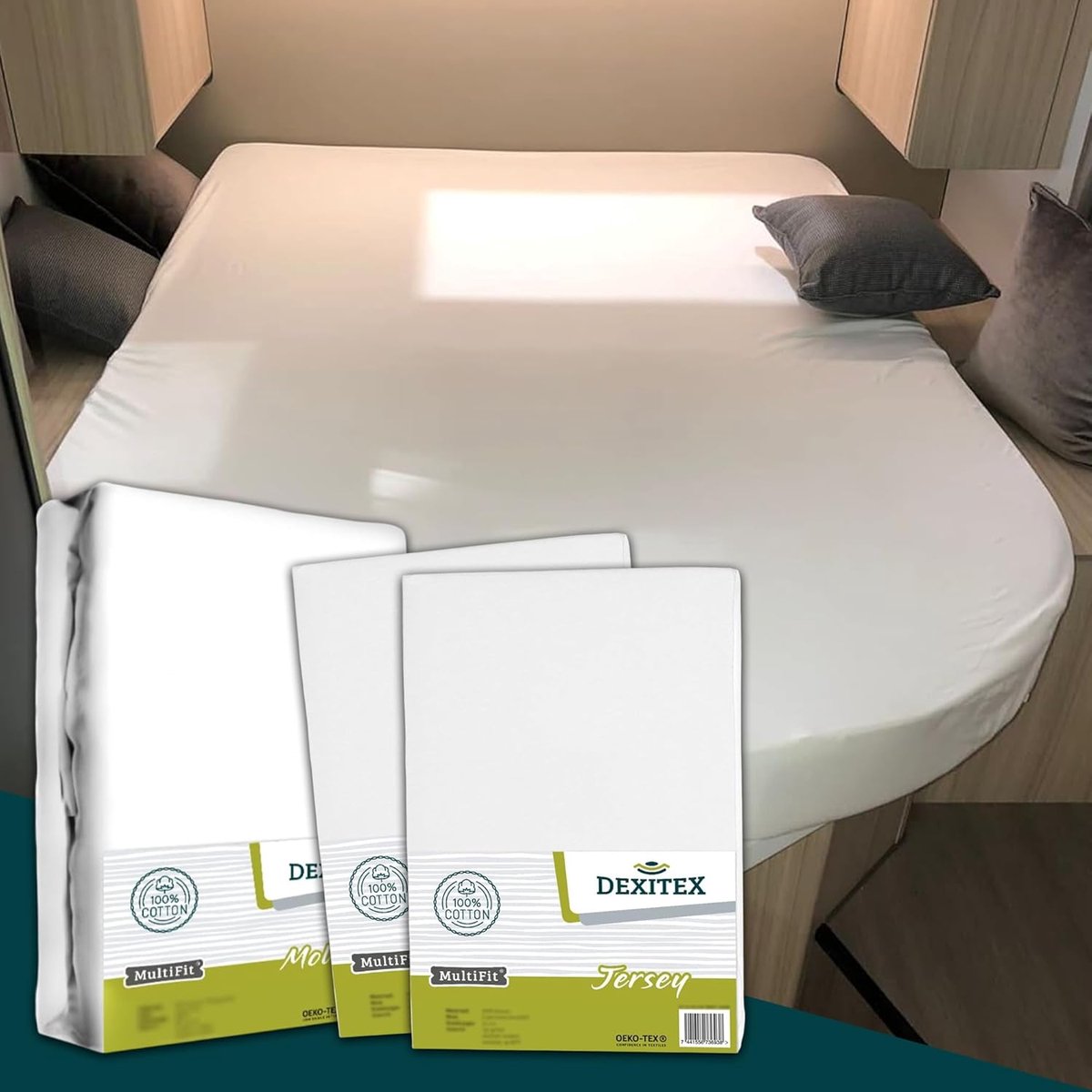 SnelShoppen - 3-delige Queen Bed Fitted Sheet Set - 2 Witte Hoeslakens + 1 Matrasbeschermer - Oeko-TEX - 100% Katoen - Multi-Stretch - Perfect voor Ca