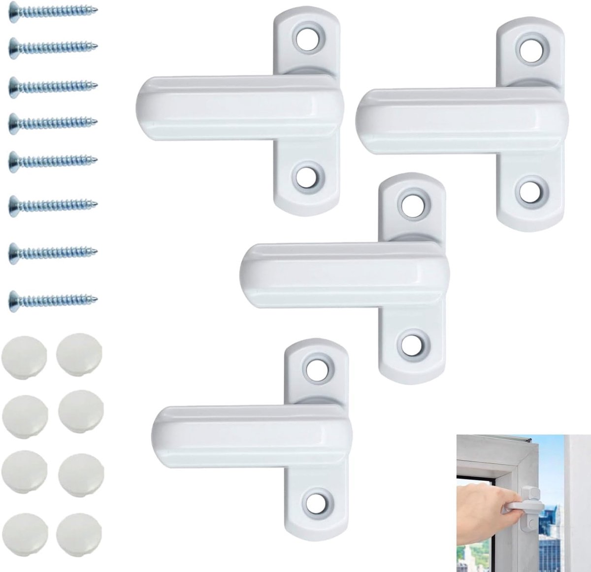 SnelShoppen - 4 Stuks Window Sash Jammer Locks - Extra Beveiliging voor PVC/uPVC Ramen en Deuren - Kinderen en Huisdieren Bescherming - Wit - Duurzaam