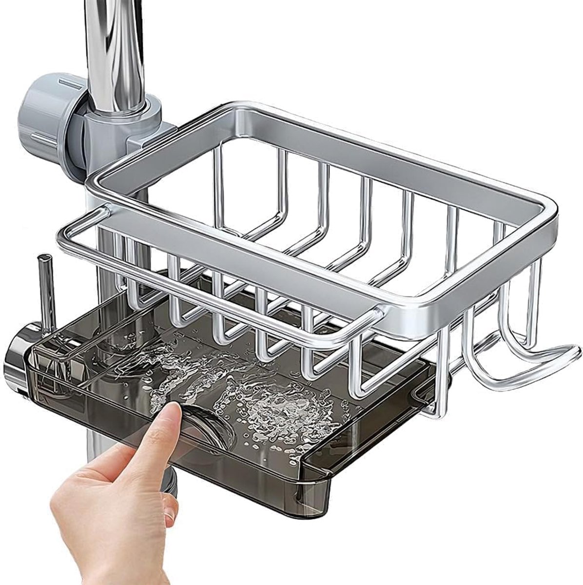 SnelShoppen - Keuken Organizer met Zelfafvoerbak voor Spons Houder, Handdoekrek, Keuken Handdoek Houder, Perfecte Badkamer Accessoires, Uittrekbare Af