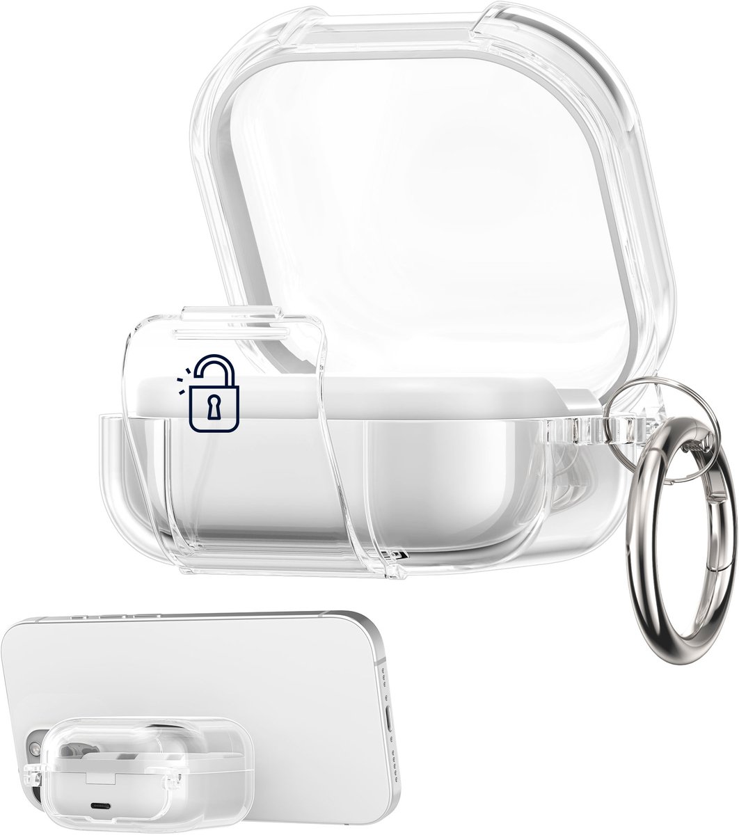 kwmobile Transparante hoofdtelefooncase voor Samsung Galaxy Buds 4 / Galaxy Buds 4 Pro hoes - Headphones TPU cover met standaardfunctie en veiligheidsvergrendeling - transparant