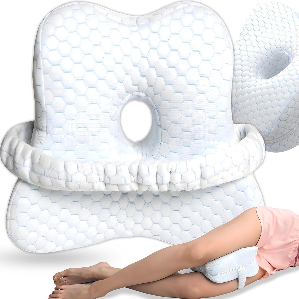SnelShoppen - Ergonomisch Kniekussen voor Zijslaappers - Orthopedisch Geheugenschuim Kussen - Pijnvrij Slaapondersteunend Kussen - Ademend en Duurzaam