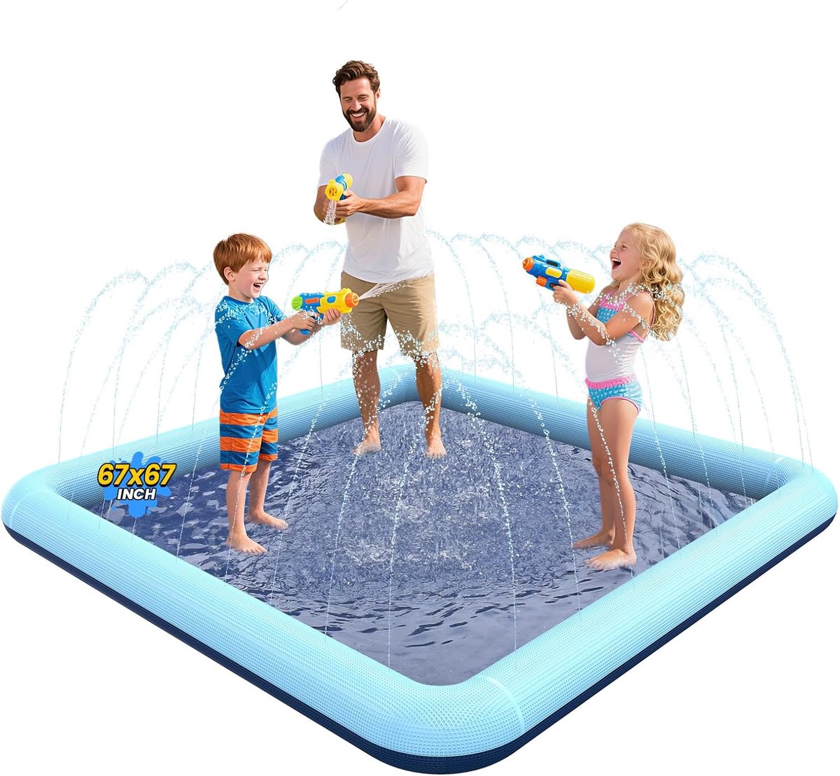 Antislip Spuitmat voor Kinderen en Honden - Dikke Zomer Spuitbad - Tuin Waterspeelmat voor Baby Jongens Meisjes en Huisdieren - 170x170cm - Blauw