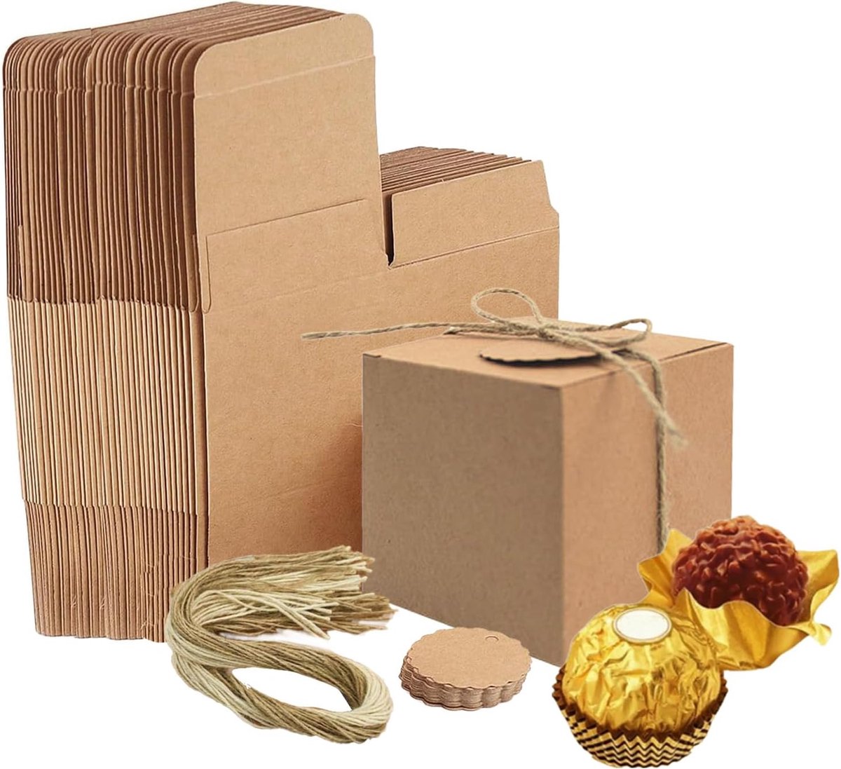 SnelShoppen - 50 stuks Kraftpapier Geschenkdoosjes - Milieuvriendelijke Cadeauverpakking - Ideaal voor Feesten, Verjaardagen, Bruiloften en Kerst - 10
