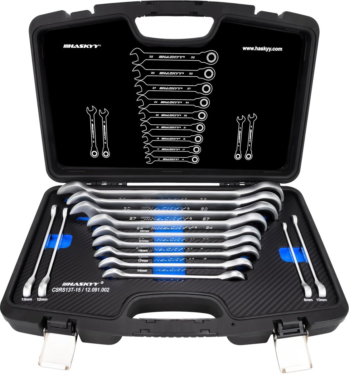 SnelShoppen - 13-Delige Ratchet Wrench Set 8-32 mm - Ratelsleutels, 72 Tanden, Chrome Vanadium Staal - Voor Werkplaats, Industrie, Auto