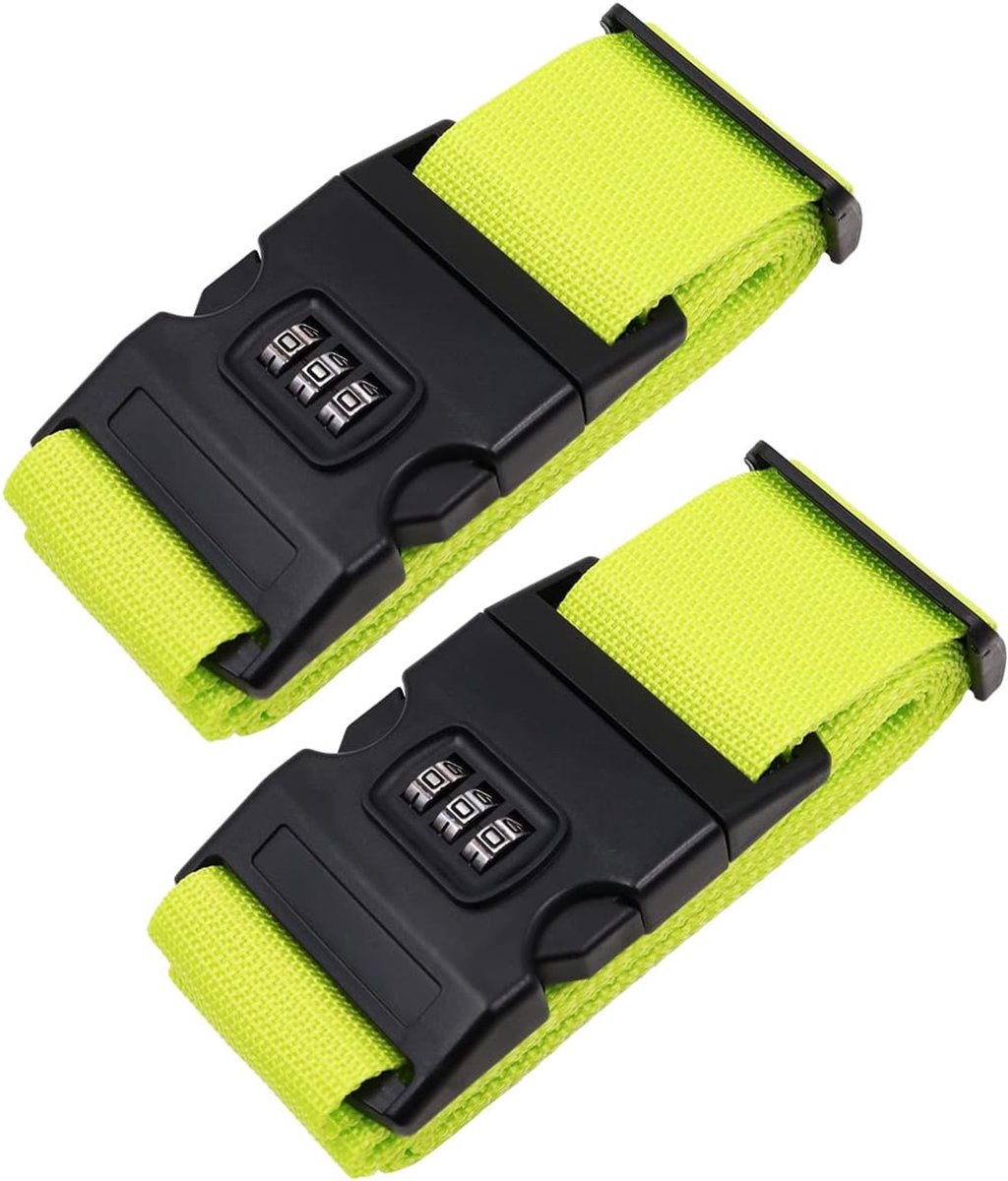 SnelShoppen - 2PCS Luggage Belt - Kofferbanden met Slot - 2m x 5cm - Groene Veiligheidsbanden voor Reiskoffers - Antidiefstal en Verstelbaar