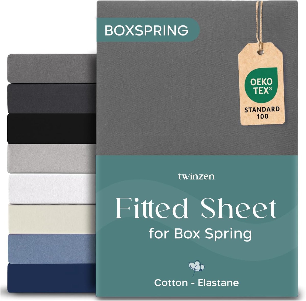 SnelShoppen - Fitted Sheet 90x200cm - Katoen met 5% Elastaan - 40cm Hoek voor Dikke Matrassen/Boxsprings - Antraciet - Oeko-Tex Standaard
