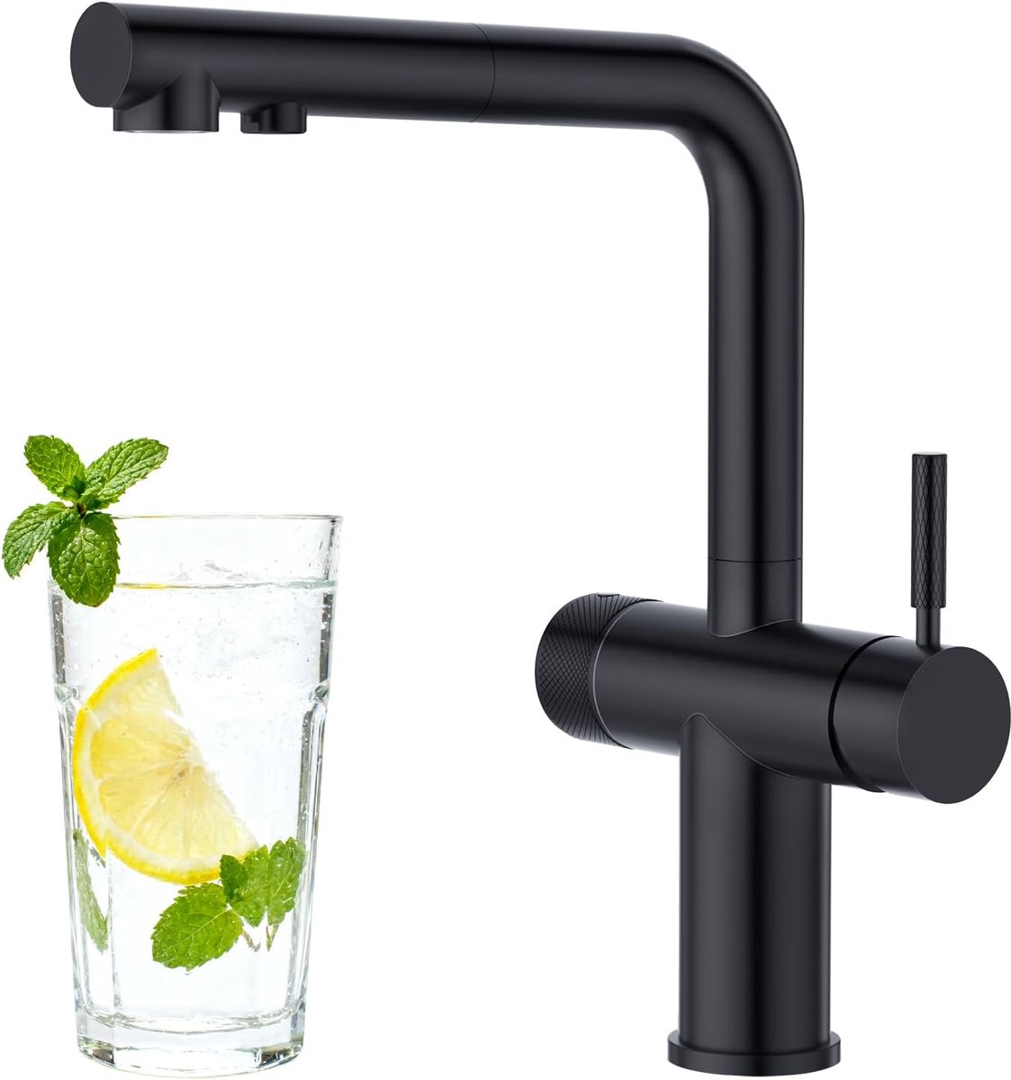 SnelShoppen - 3-in-1 Keukentap met Uittrekbare Nozzle, Dubbele Levertap, Roestvrij Staal, Ideaal voor Osmosesysteem en Waterfilters, Ruimtebesparend,