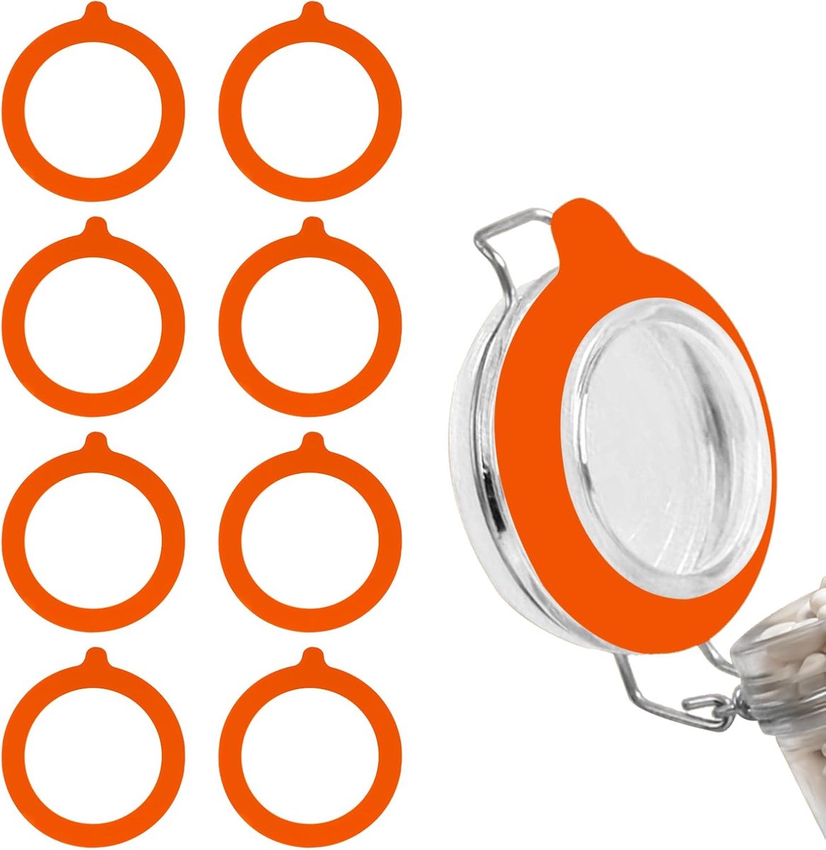 SnelShoppen - Rubber Gasket voor Glazen Potten, 8 Stuks 3.8" Silicone Vervangingsringen, Lekvrij en Elastic Seals voor Airtight Mason Jar Gebruik, Ora
