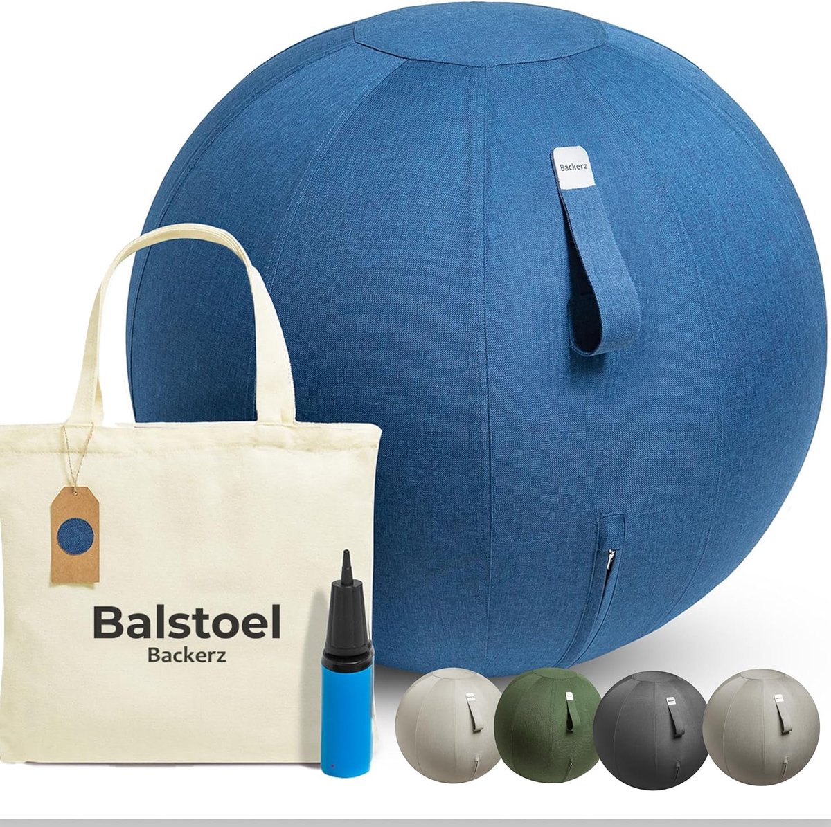 Thijox - Ergonomische Zitbal 55 cm voor Kantoor en Thuis, Duurzame Stof, Donkerblauw, Gymnastiekbal, Fitnessbal met Balkussen en Wasbare Linnen Overtr