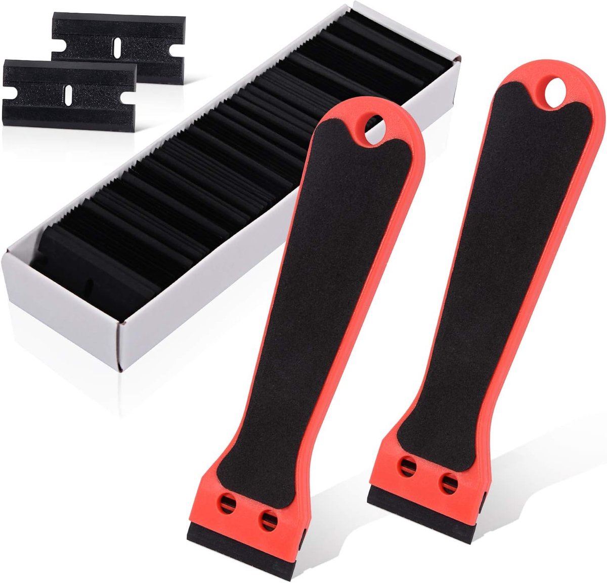 SnelShoppen - Pack van 2 Plastic Scrapers met 100 Plastic Blades - Lange Handgreep Schraper - Ideaal voor Verwijderen van Lijm, Labels en Stickers - R