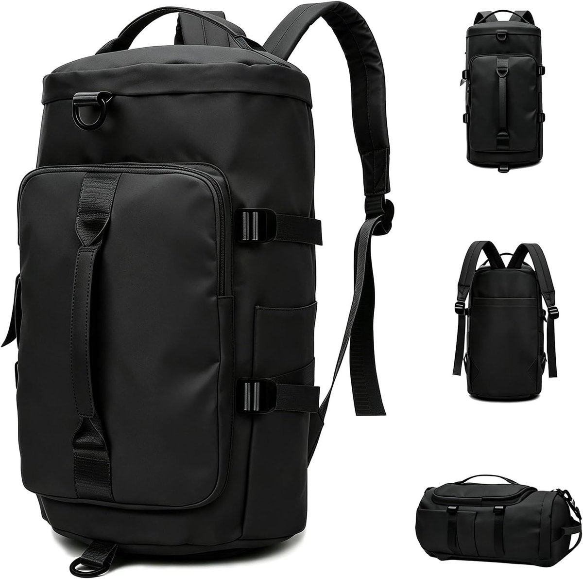 SnelShoppen - Sporttas Heren 45L - Lichtgewicht Reistas met Schoenenvak & Natte Vak - Waterdichte Sporttas als Rugzak & Duffle Bag - Zwart, Sportief &