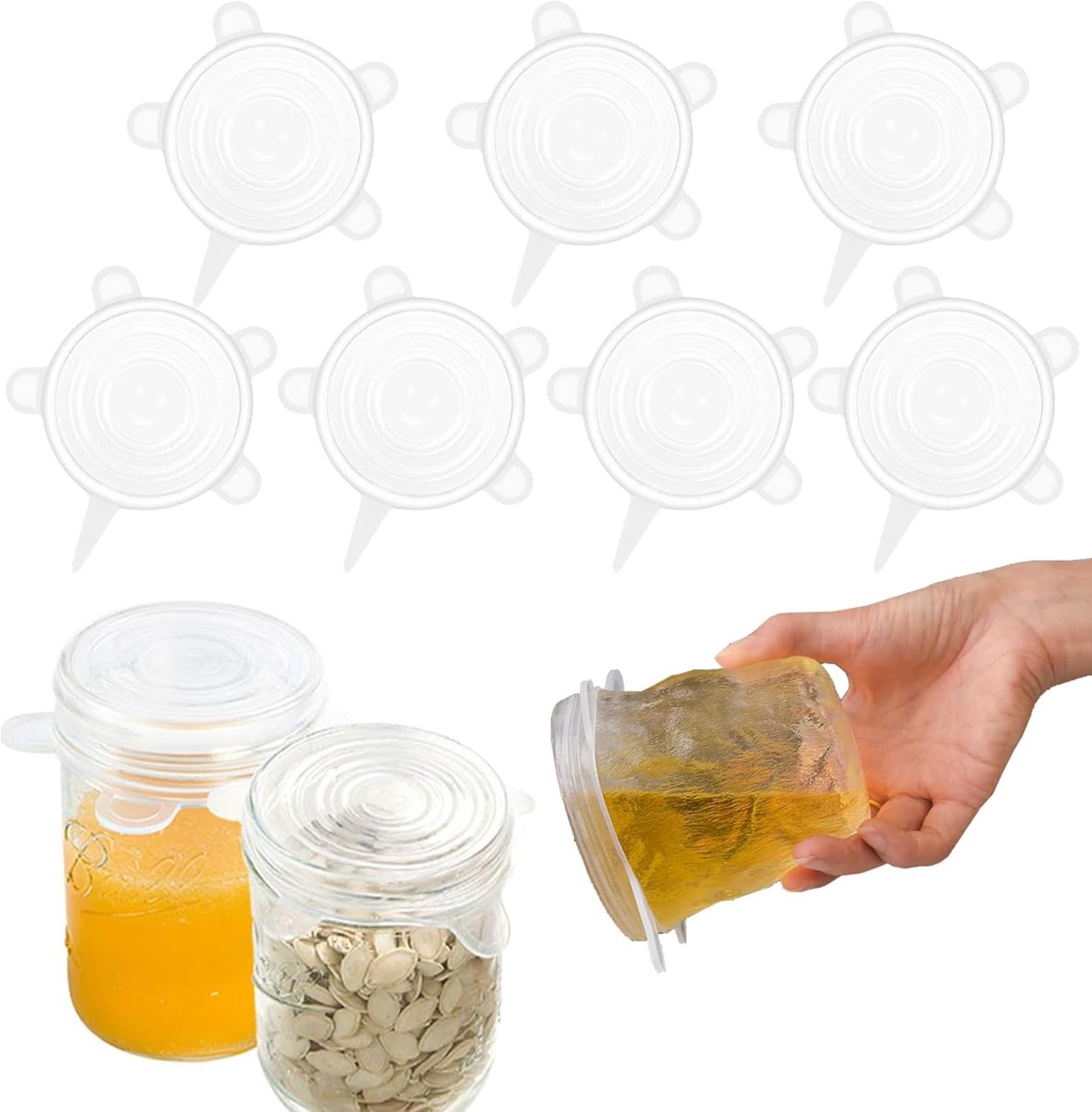 SnelShoppen - 7 Pack Herbruikbare Siliconen Lids 8.5 cm - BPA Vrij, Universeel Deksel voor Magnetron, Oven, Koelkast en Vaatwasser