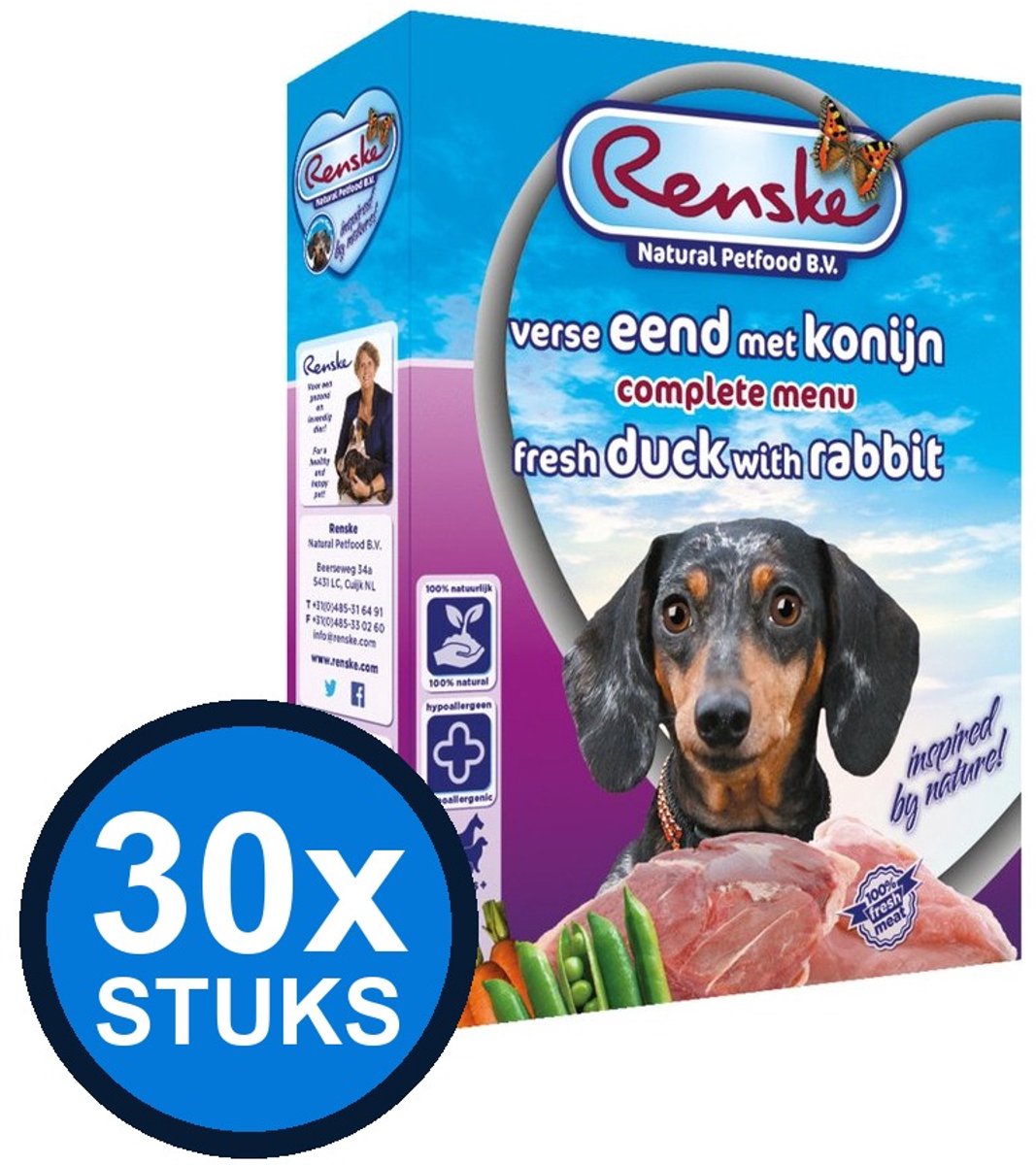Renske Renske - Vers hond adult eend&konijn 395gr - Hondenvoer Natvoer - 395 g
