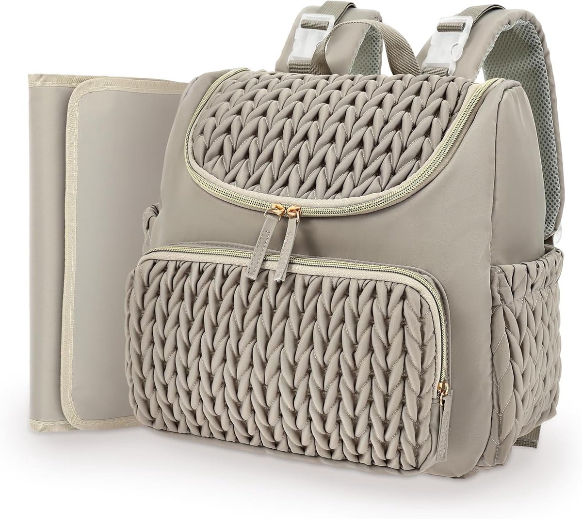 Stijlvolle luiertas met aankleedonderlegger en geïsoleerde tas, praktische rugzak voor onderweg, multifunctioneel en trendy, 38*30*15CM