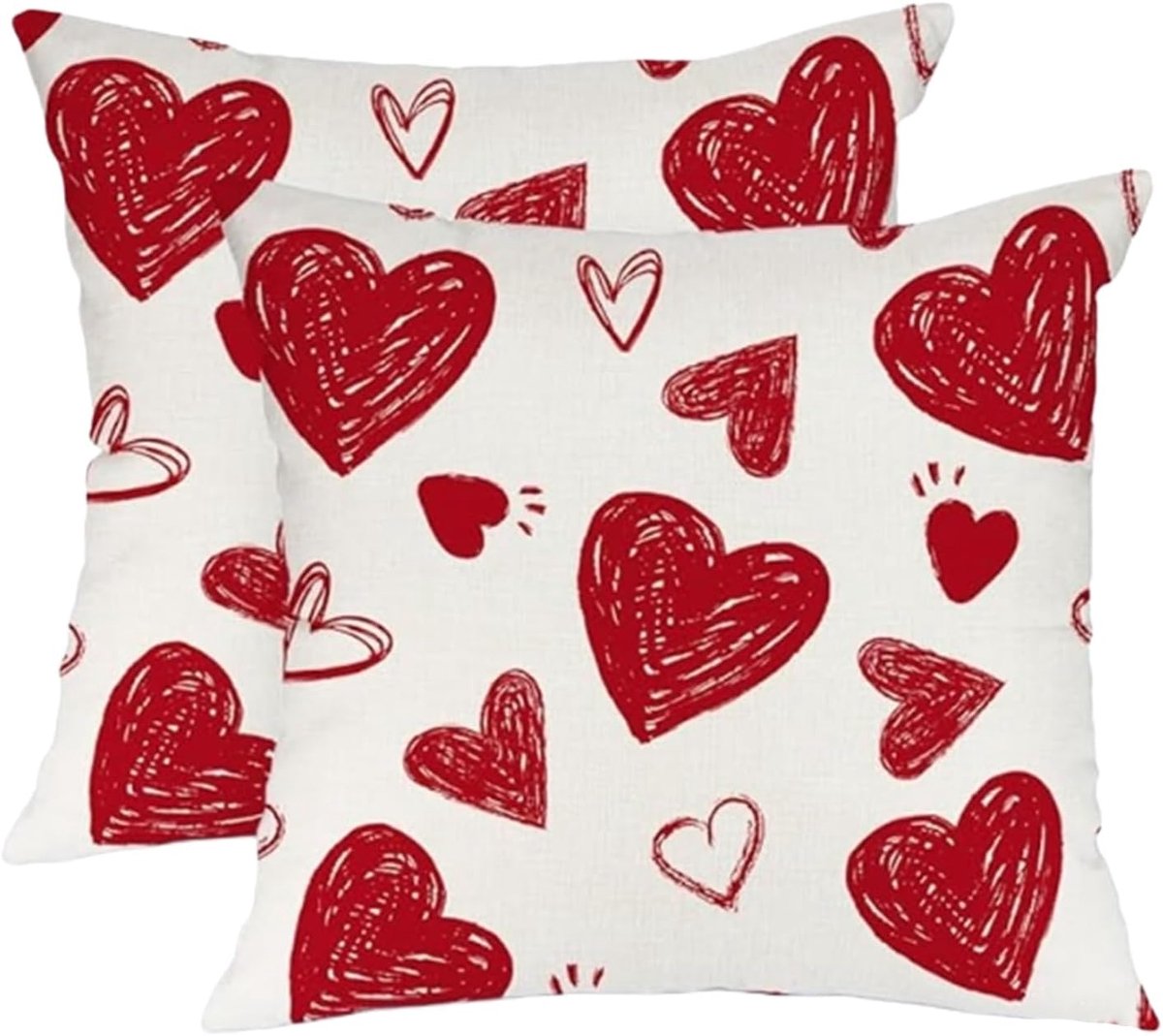 SnelShoppen - Set van 2 Valentine's Day Kussenslopen 12x20 Inch, Rode Hartjes Decoraties voor Feestdagen, Boerderijstijl, Witte Kussenslopen voor Sofa
