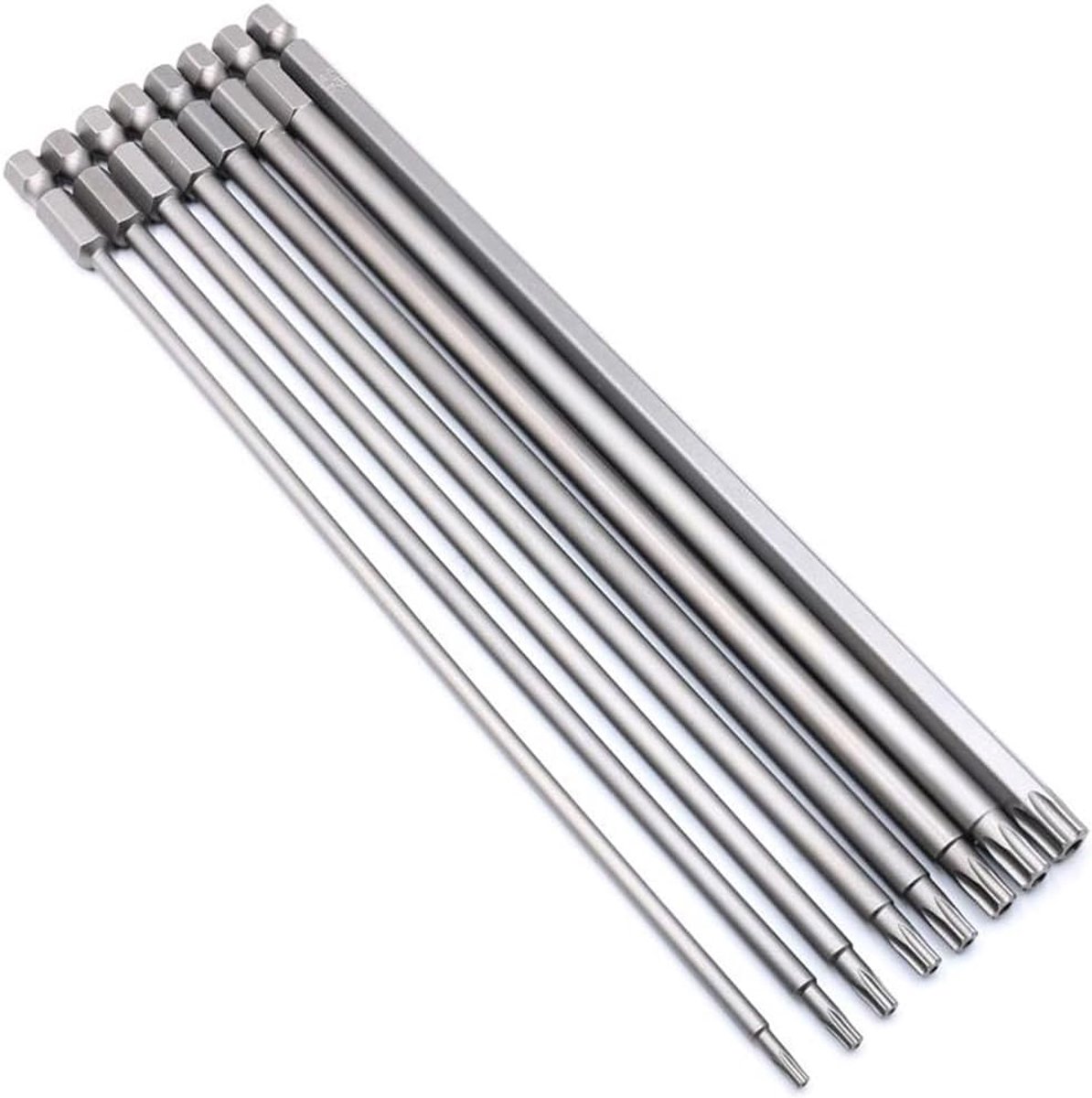 SnelShoppen - 8-delige Torx Schroevendraaierset 200 mm, Magnetische Star Bit Set, S2 Staal, 6 Punten, 1/4 Inch Hex Shank T8-T40 - Perfect voor Klussen