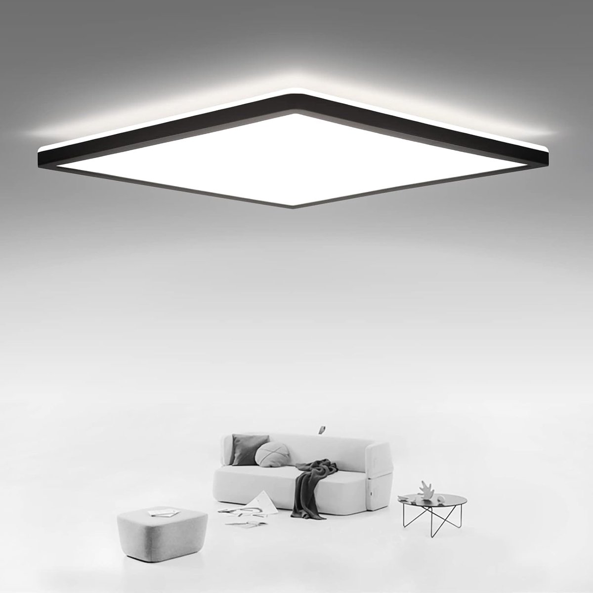 SnelShoppen - Led-plafondlamp Plat Ultradun IP54 Waterdicht 15W 1800lm 4000K Zwart Vierkant 22 cm Voor Badkamer Hal Kelder Keuken
