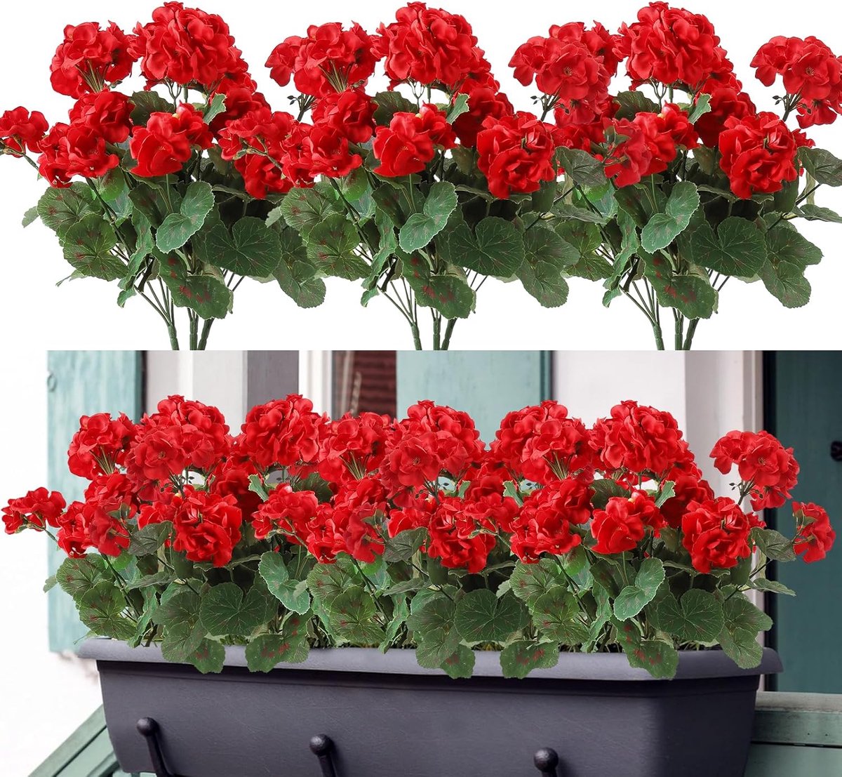 SnelShoppen - Kunstbloemen Geraniums 6 Bundels - UV Bestendige Faux Bloemen voor Binnen en Buiten - Decoratie voor Tuin, Teras, Vensterbank, Rode Kuns