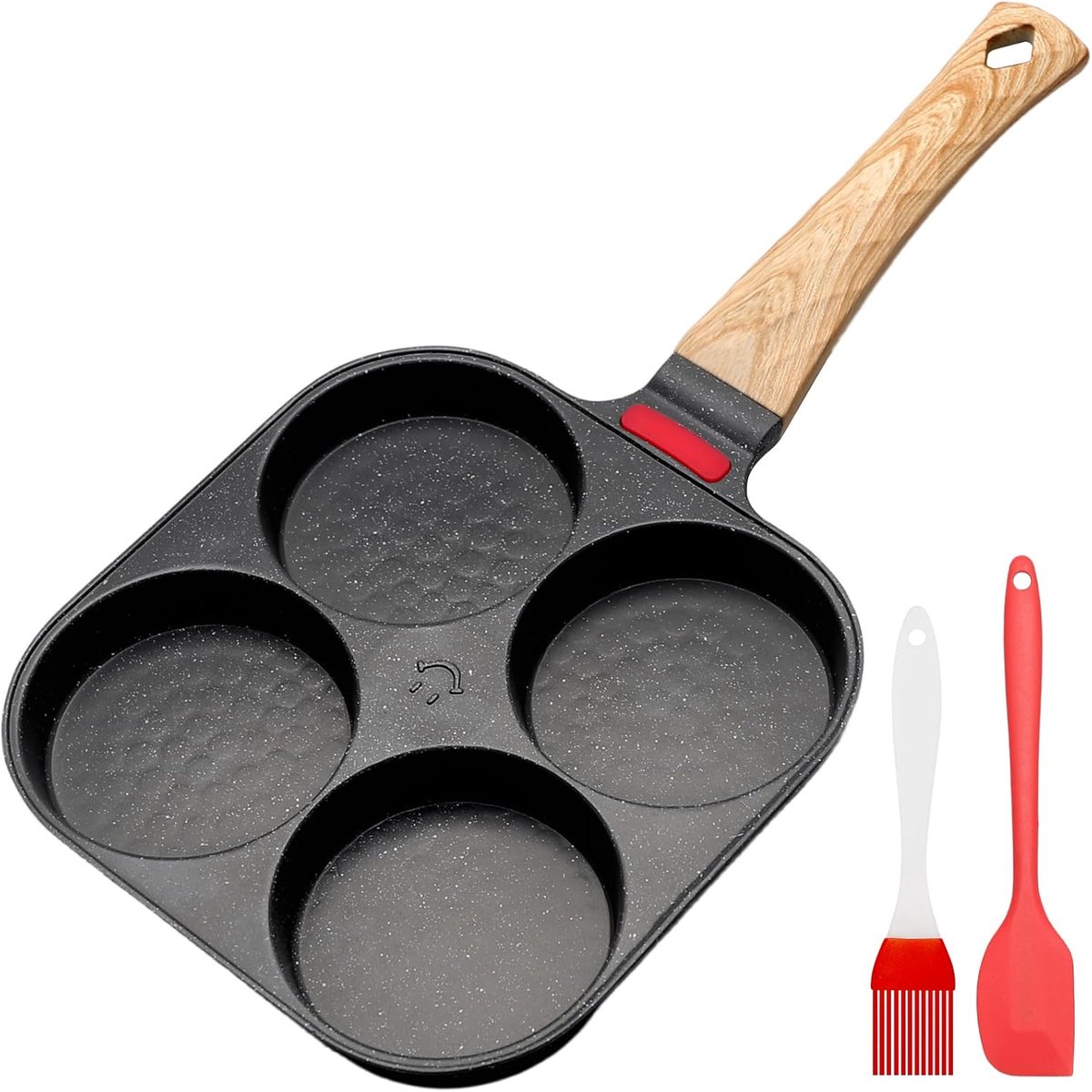 SnelShoppen - 4 Gat Ei Pan Aluminium Anti-aanbak Coating Inductie Pan voor Ontbijt en Gebakken Burgers (Zwart)