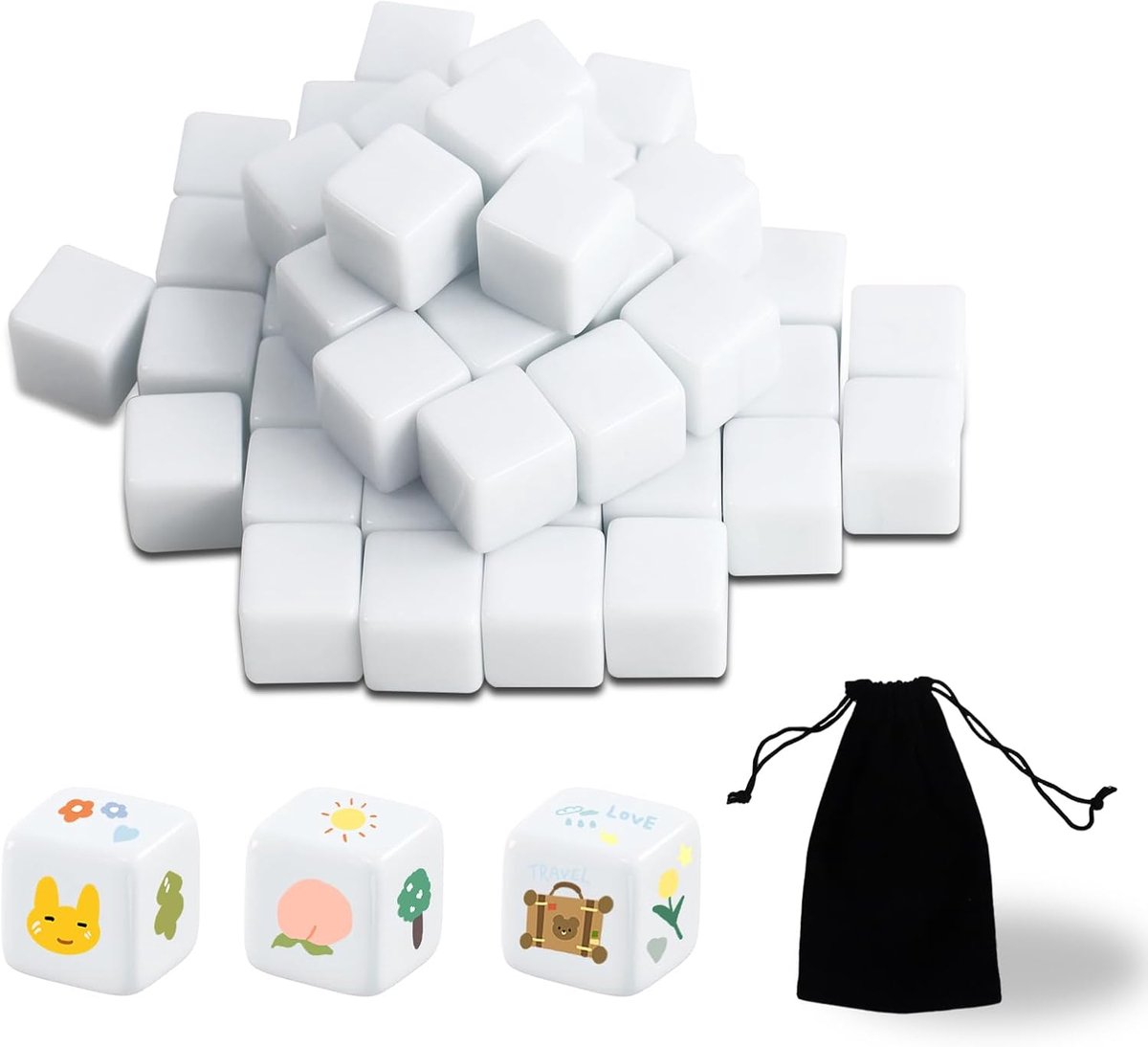 SnelShoppen - Blank Dice 50 Stuks Witte Dobbelstenen 16mm Acryl Cubes Met DIY Stickers Voor Creatieve Spellen, Leren & Feestjes