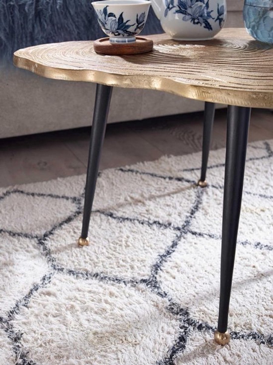 Salontafel – Woonkamertafel – Bijzettafel – Tafel – Rond – Aluminium Goud – Boomschijf Des