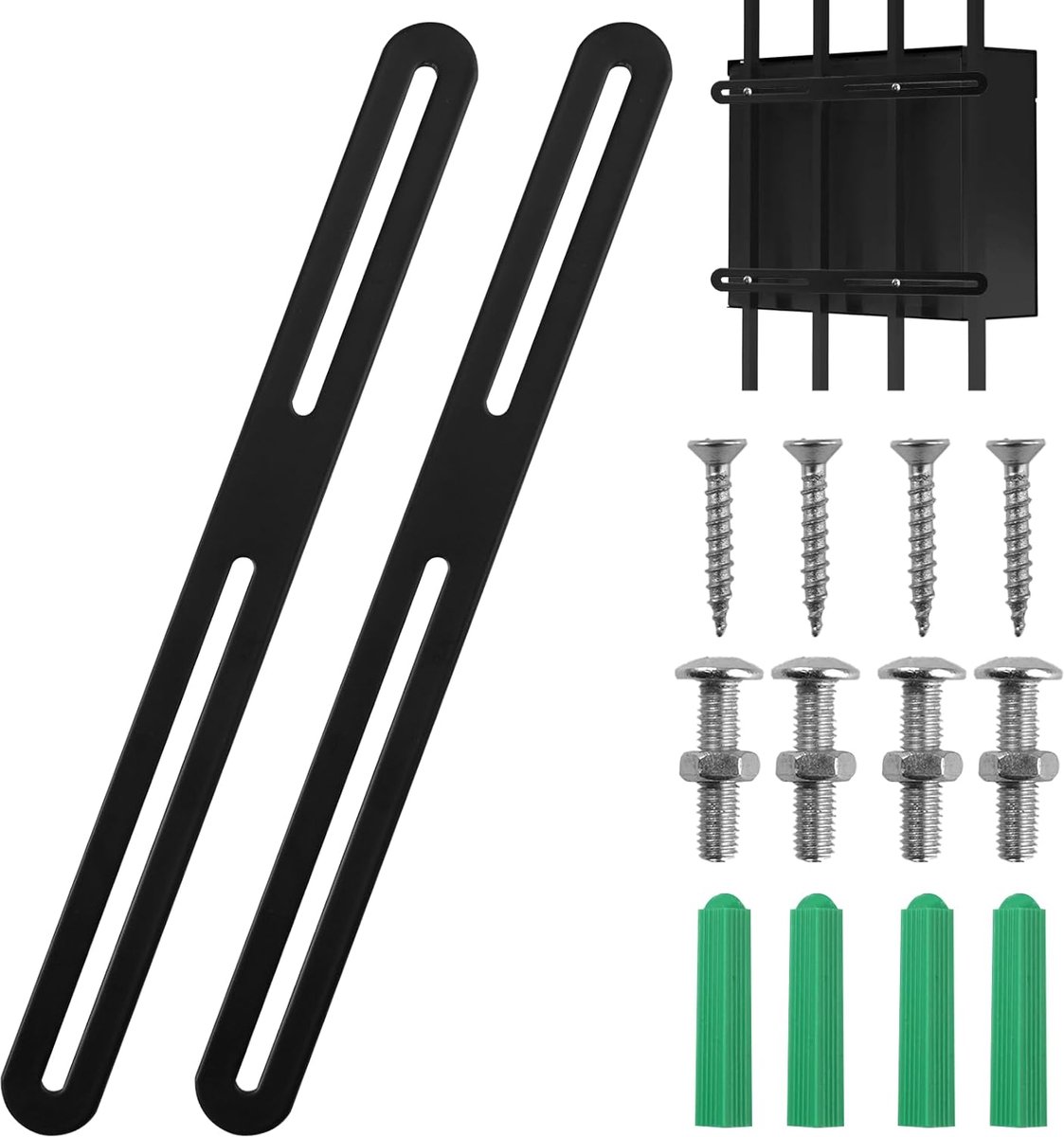 SnelShoppen - 2 Stuks Bevestigingsset voor Brievenbussen en Hekken, 280x24mm Met M5 Schroeven en Moeren, Stevige Zwarte Connectoren voor Poorten en Tu