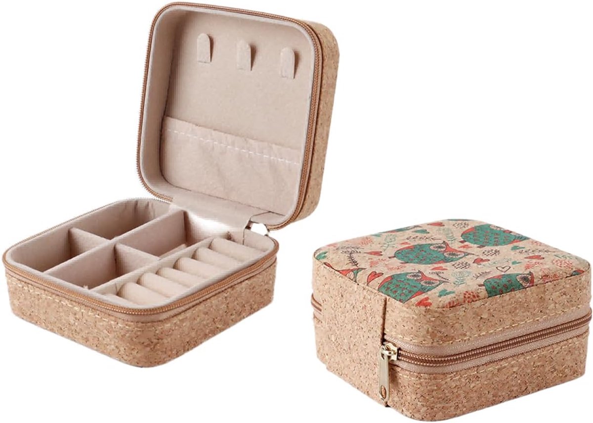 SnelShoppen - Luxe Lederen Sieradenbox, Kleine Draagbare Opbergdoos voor Kettingen, Oorbellen, Armbanden en Ringen, Perfect Cadeau voor Meisjes (Uil)