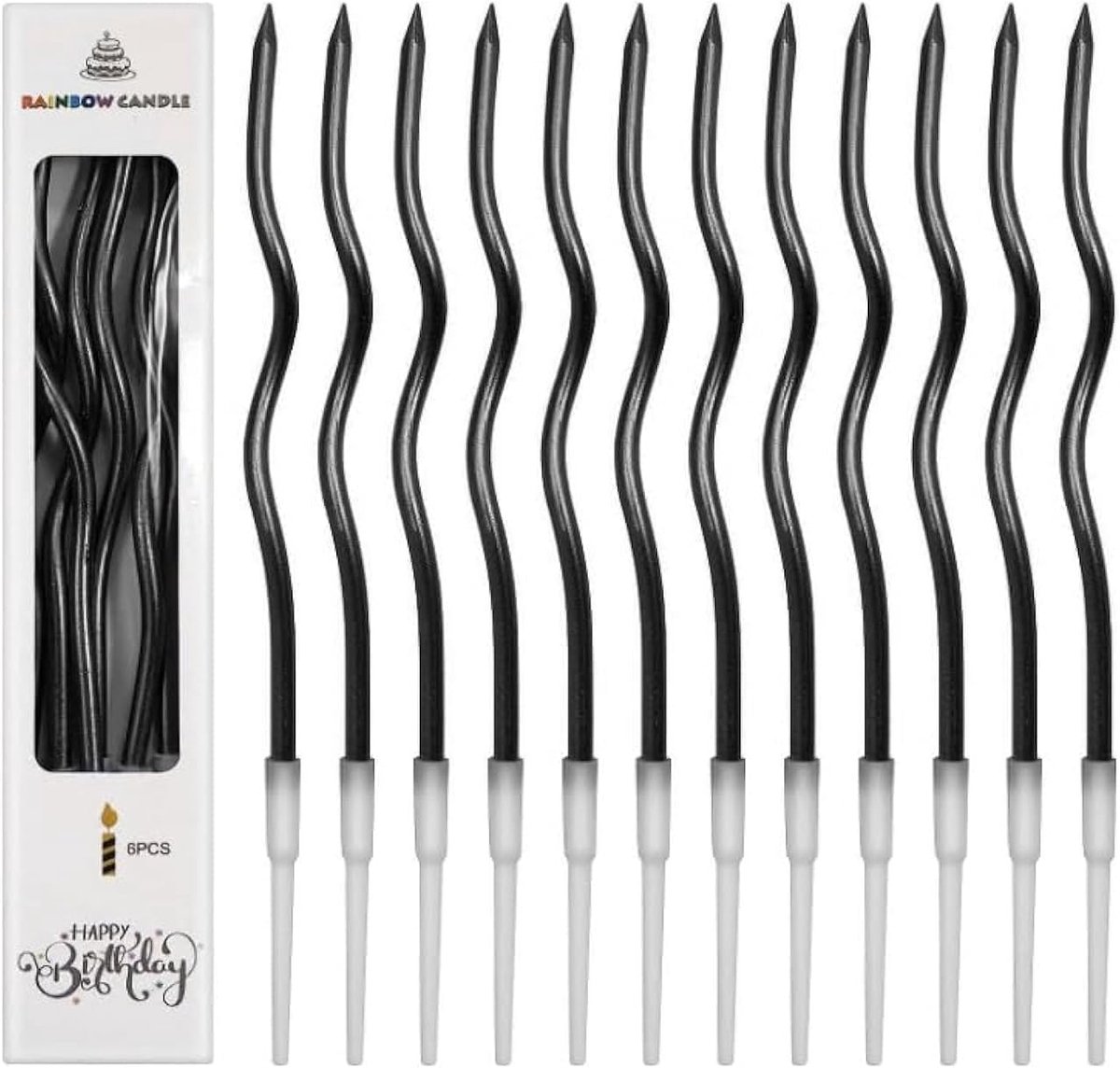 SnelShoppen - 12 Curved Verjaardagscandles, Slanke en Lange 16cm, Metallic Taartcandles met Houder, Spiralen Cake Candles voor Baby Shower, Feest, Bru