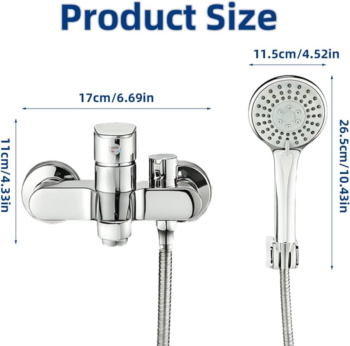 SnelShoppen - Badkraan met Handdouche Set, Mengkraan, Messing Wandmontage 3 Functies, Douchkop, Twee-Wegs Verandering, Bad Tap, Douche Systeem, 150 mm