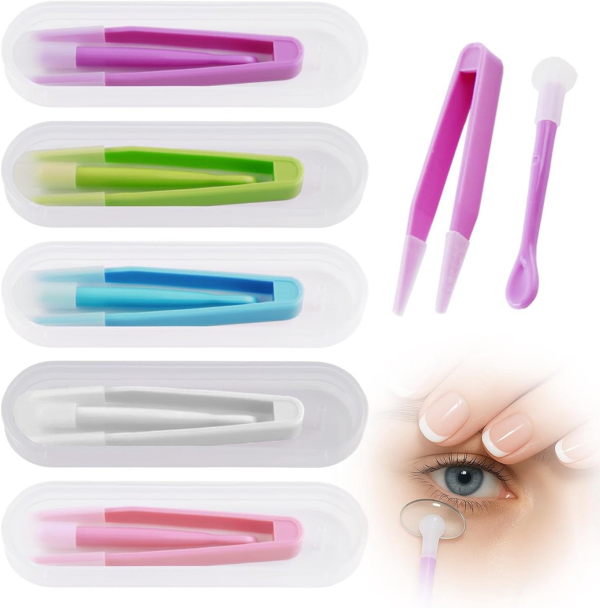 SnelShoppen - Pack van 5 Contactlenzen Inzet Hulp – Contactlens Verwijderaar, Zuignap en Pincet voor Zachte Lenzen, Ideaal voor Reis en Hygiënische Pl