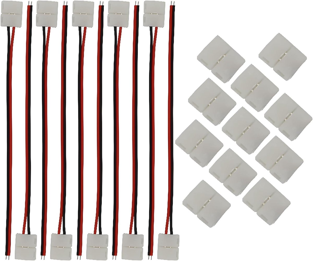 SnelShoppen - 2-pole LED strip connector set van 10 stuks, 2-pin hoekconnector voor 8mm SMD 3528/2835 LED strips, eenvoudig zonder solderen, ideaal vo