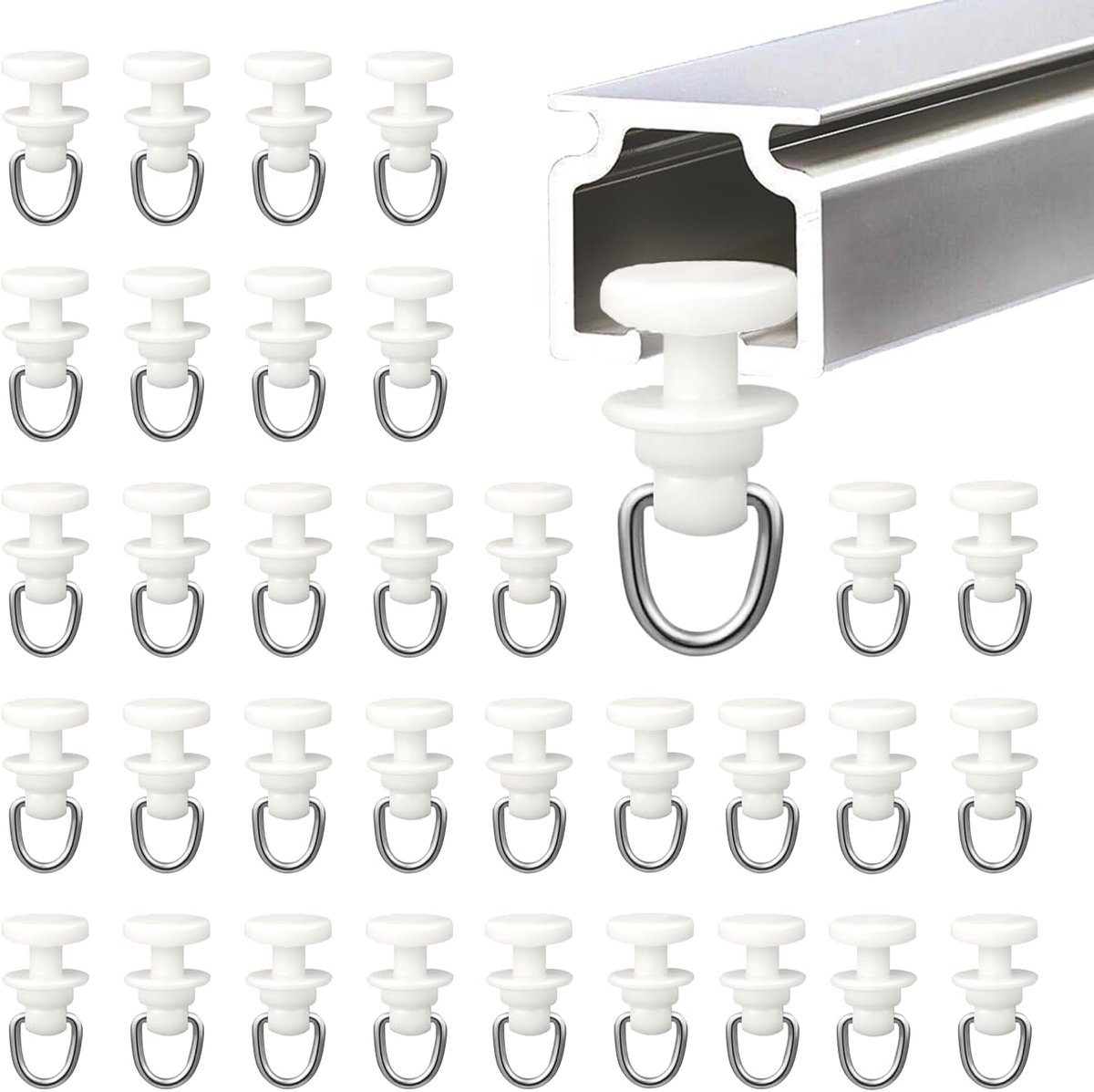 SnelShoppen - 100 Stuks Plastic Gordijnhaakjes Floaters, Stille Rail Binnenrail Schuifrails, Caravan Gordijnhaakjes, Voor Raam, Deur, Douchegordijnen