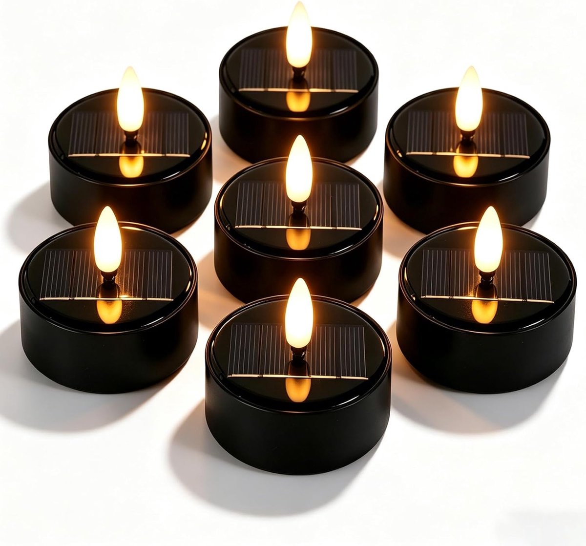 SnelShoppen - 6 Stuks Solar LED Flickering Kaarsen Buiten Waterdicht Flameless Tuin Decoratie Zwart - Energiezuinig en Duurzaam