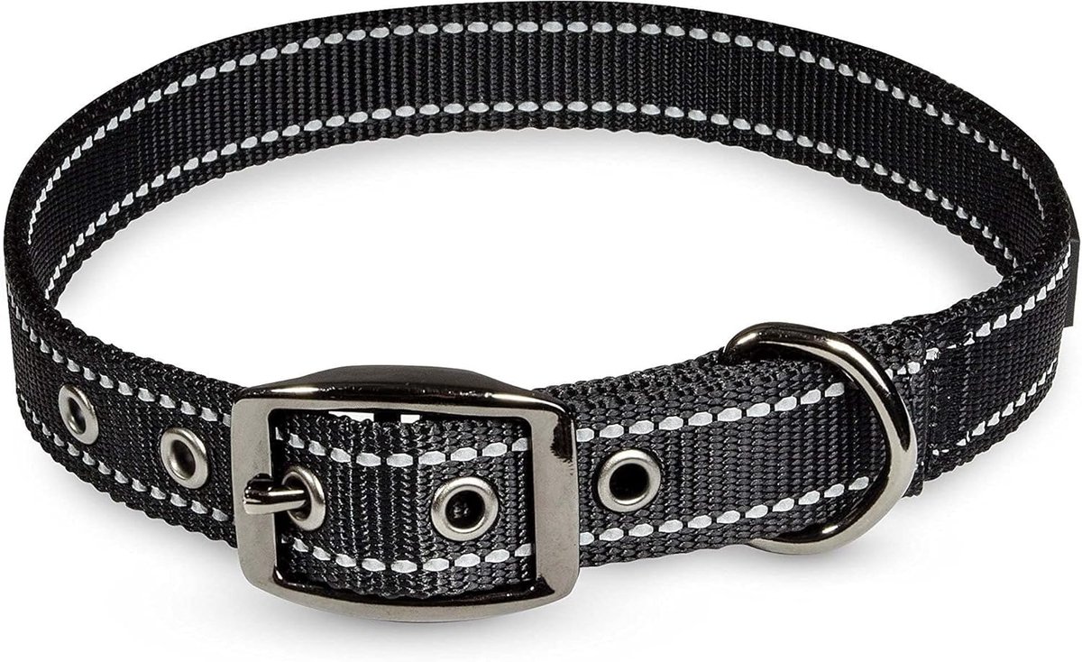 SnelShoppen - Reflecterende Hondenhalsband Nylon I Verstelbaar I Zwart I L: 45-55 cm I Comfortabel en Duurzaam I Voor Buiten en Binnen