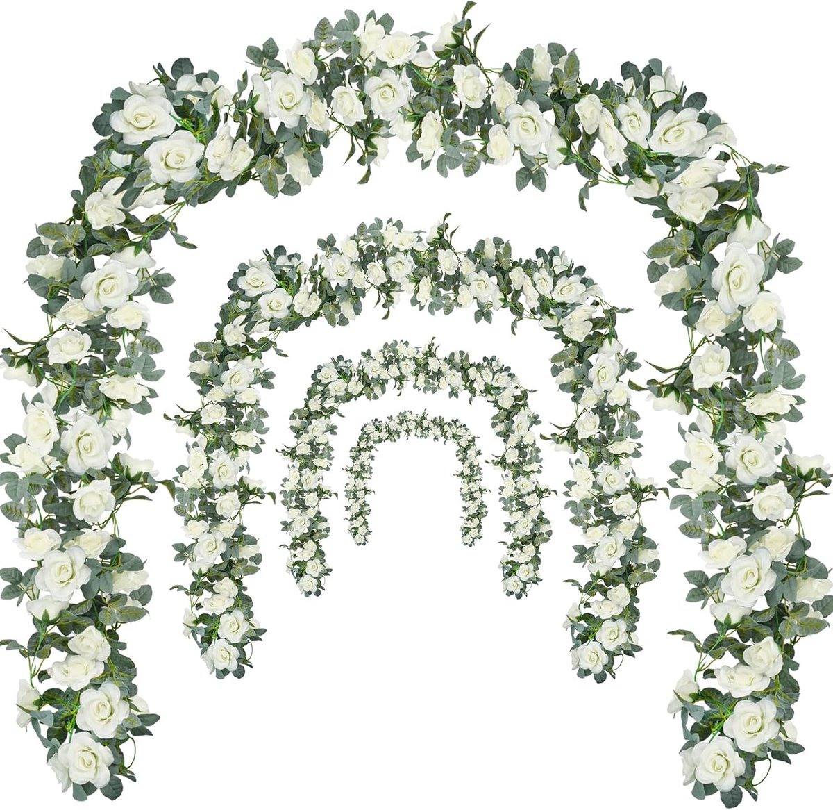 SnelShoppen - Kunstbloemen Slinger Rozen Klimplant 4st 8.5m met Groene Bladeren voor Bruiloft, Feest, Tuin, Thuis Wanddecoratie (Wit)