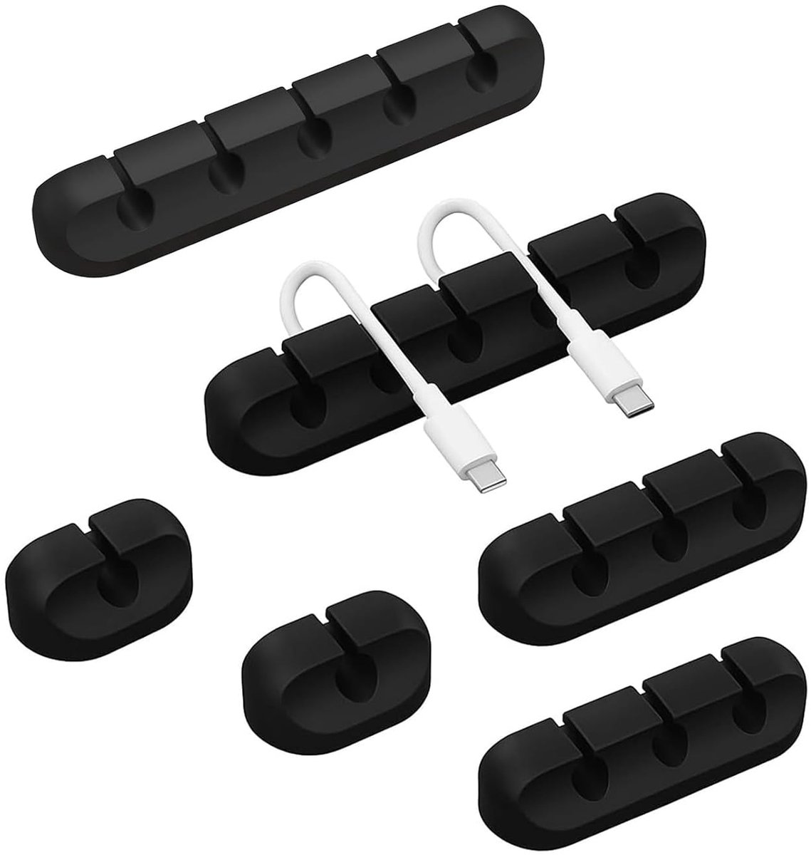 SnelShoppen - Pack van 6 Zelfklevende Kabelhouders, Kabelmanagement Zwart, Kabelorganizer voor Bureau, USB Oplaadkabel, Stroomkabel, Audio Kabel, Kant