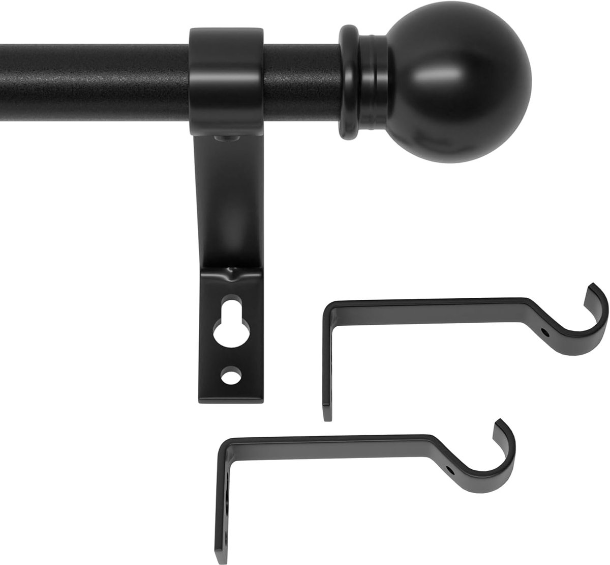 SnelShoppen - Verstelbare Gordijnroede 48-213 cm, Zwarte Heavy Duty Gordijnstang met Steunen, Stalen Gordijnroede 5/8 inch, Makkelijk te Installeren W