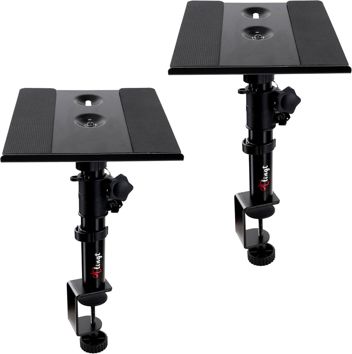 SnelShoppen - Studio Monitor en Speaker Stand Set van 2, Clamp Desk Stand 24 x 22.5 cm, Metalen Opbergcompartiment voor Monitor Speakers, Shelf Speake