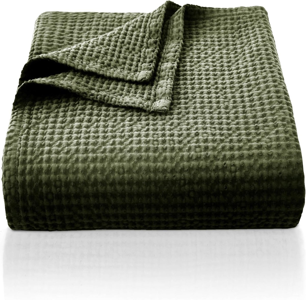 SnelShoppen - 100% Katoenen Dekbed 130x150 cm, Zacht en Ademend Bedsprei, Wafelpatroon Licht Dekentje voor Bank en Sofa, Olijfgroen voor Woonkamer en