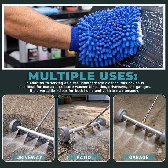 SnelShoppen - Car Underfloor Cleaner Hogedrukreiniger met 3 Verlengbuizen, Vloerreiniger met Wielen en Snelle Aansluiting voor Auto, SUV, Camper en Te van Snelshoppen — afbeelding 4
