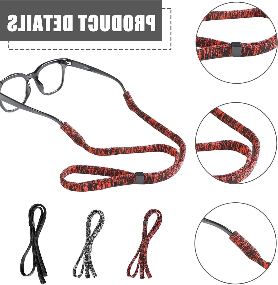 Set van 5 Brilbanden voor Sport, Unisex Brilkettingen, Ideaal voor Zonnebrillen en Sportbrillen, Verstelbare Brilstraps
